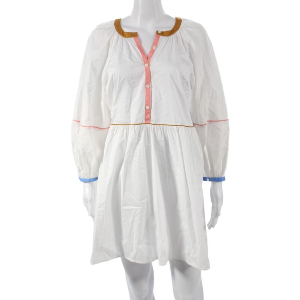 Staud Women Shirt Dress White Colorblock Long Sleeve Button Cotton Size S